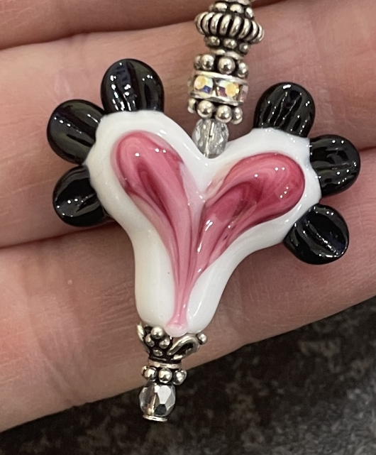 Pink Winged LoVe Artisan Glass Adjustable Necklace-