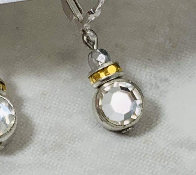 Golden Silvery Sparkle Earrings-Sue Shefts, Sue Shefts Designs, Johns Creek, vintage Swarovski crystal, Dunwoody Art Festival, Apple