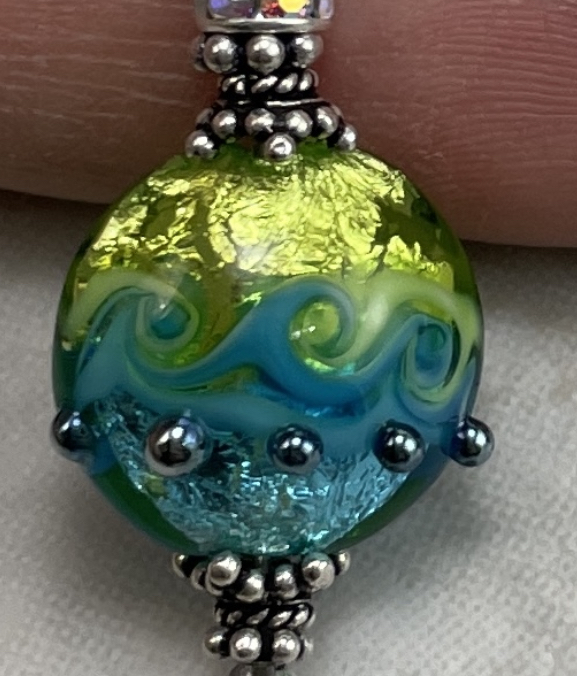 Aqua and Lime Vintage Crystal Stunning Art Glass Earrings-