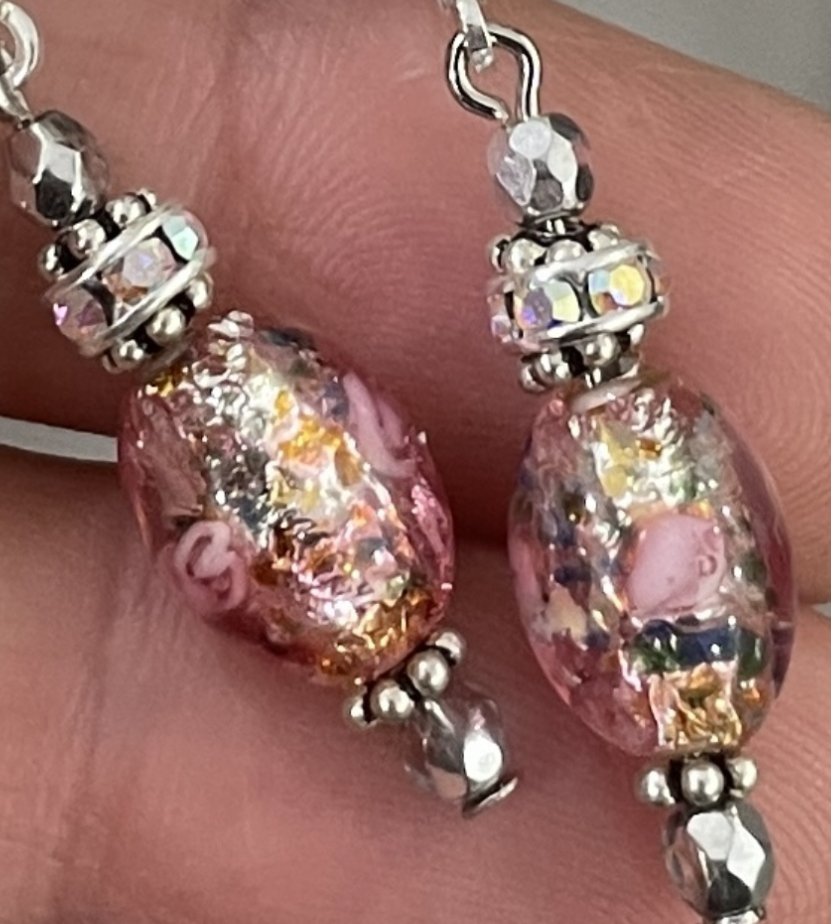 Colorfully Pink Silver-Foiled Sparkle Earrings-