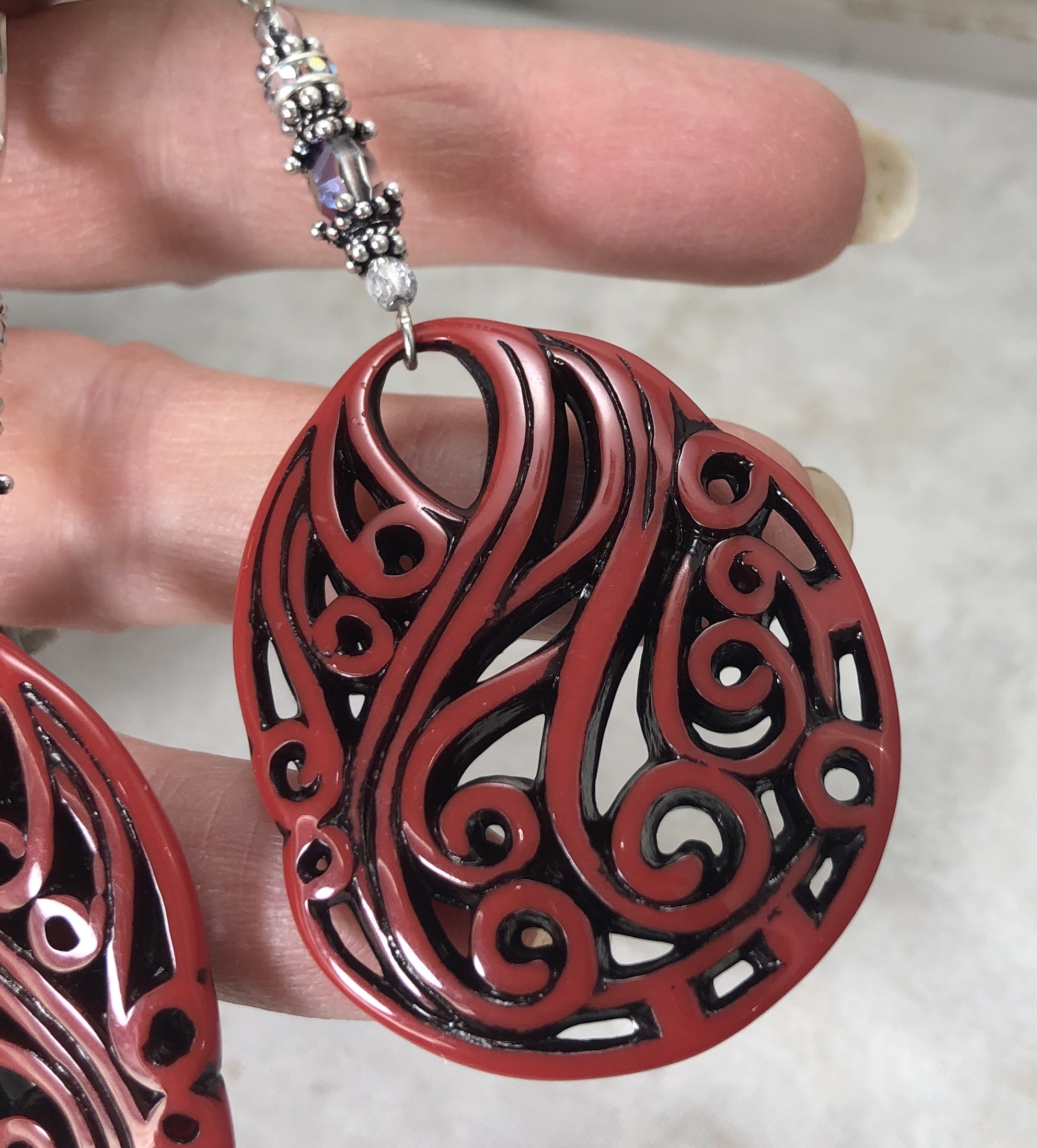 Chinoiserie Red Swirl Earrings-