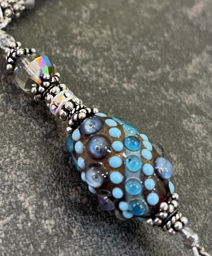 Delicious Dots of Blue Israeli Art Glass Necklace-