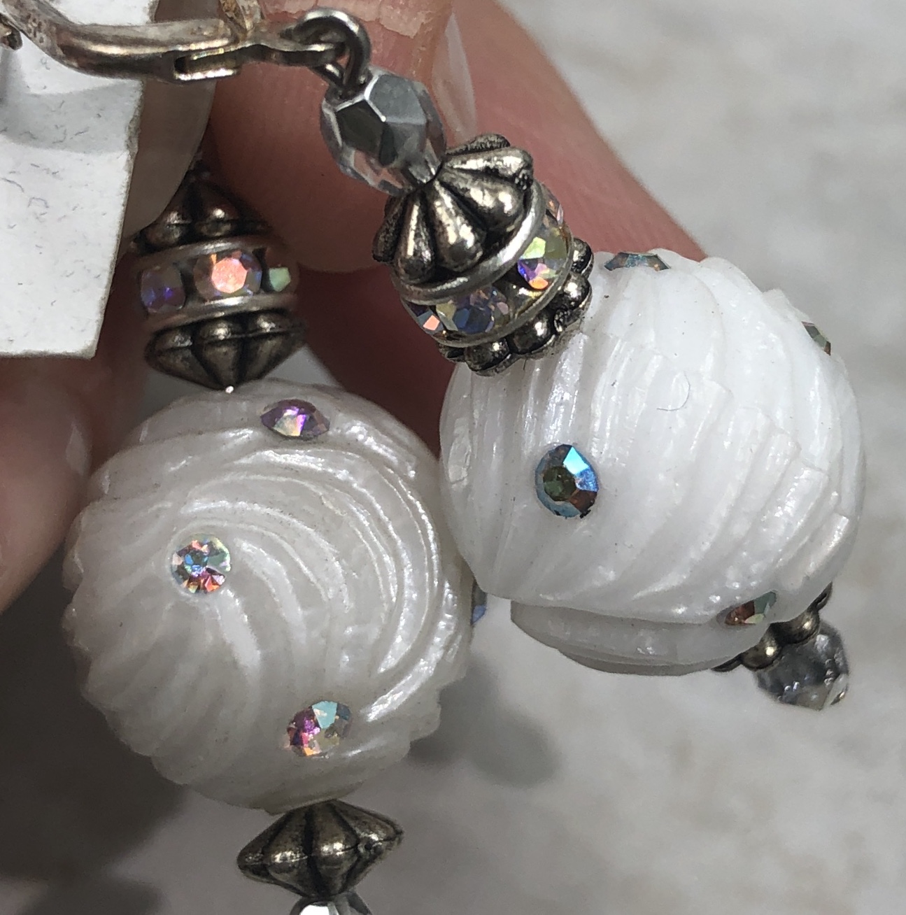 Snowball Vintage Sparkle Earrings-Sue Shefts, Sue Shefts Designs, Johns Creek, vintage Swarovski crystal, Dunwoody Art Festival, Apple