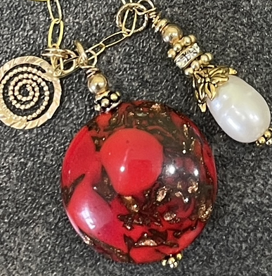 Bright Red Vintage Italian Aventurina Sparkler Necklace-