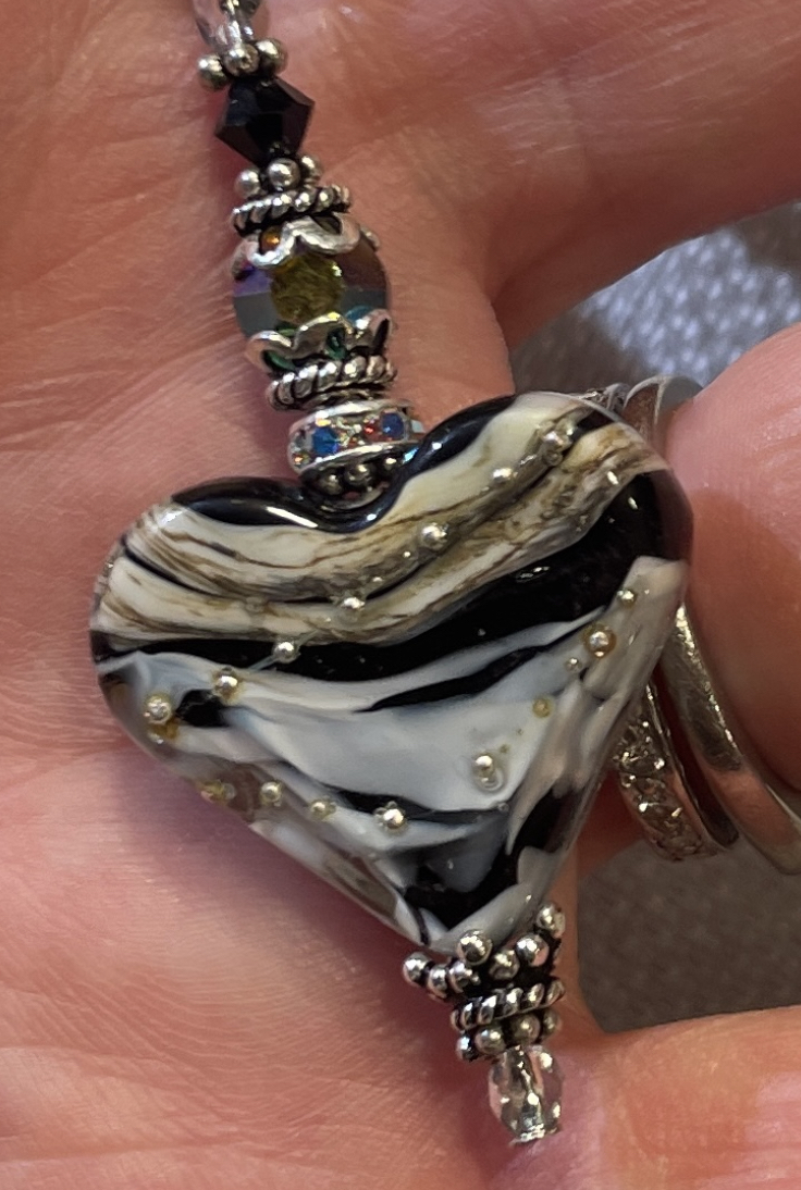 Jet & Ivory LOvE Adjustable Art Glass Necklace-