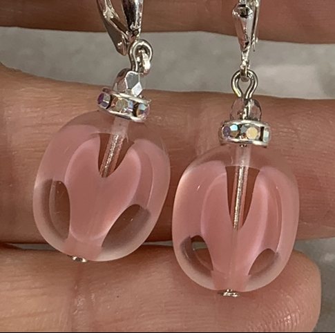 Beautiful Peachy Pink Glass Drop Earrings-Sue Shefts, Sue Shefts Designs, Johns Creek, vintage Swarovski crystal, Dunwoody Art Festival, Apple