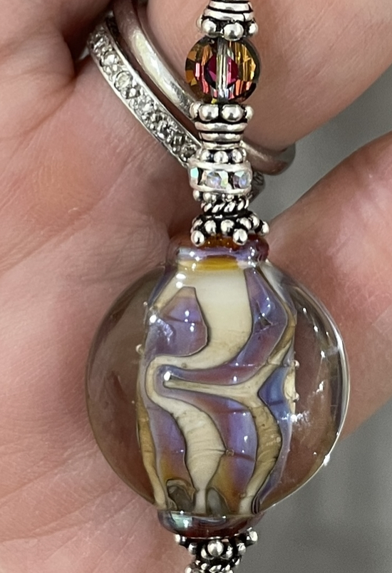 Purple Iridescence Art Glass Front Toggle Necklace-