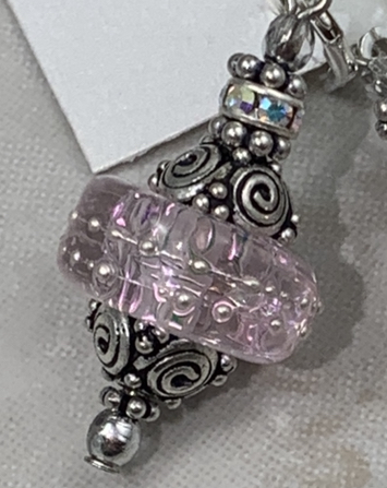 Icy Pink Dichroic Shimmer Earrings-Sue Shefts, Sue Shefts Designs, Johns Creek, vintage Swarovski crystal, Dunwoody Art Festival, Apple