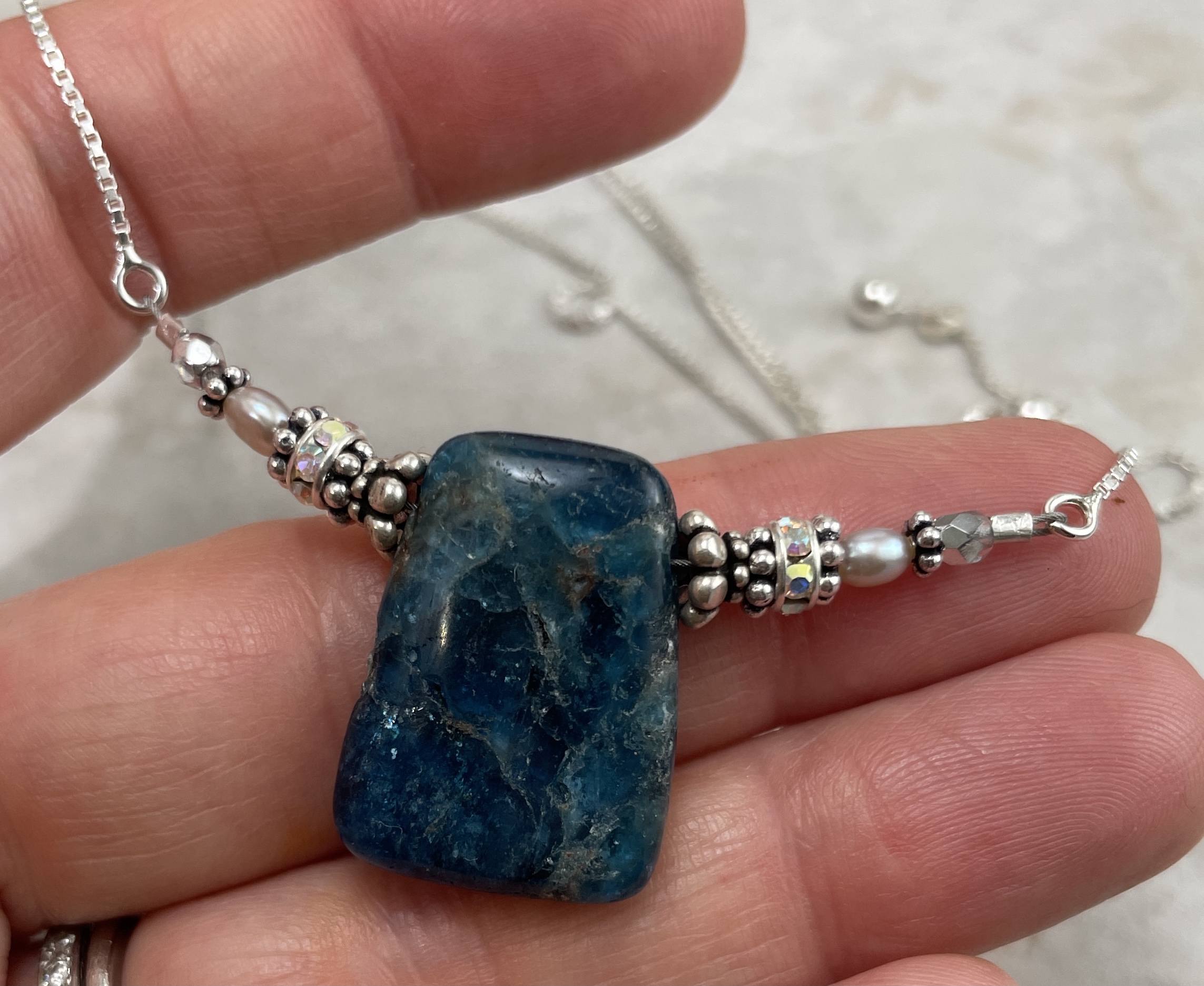 Blue Apatite Natural Stone Adjustable Necklace-