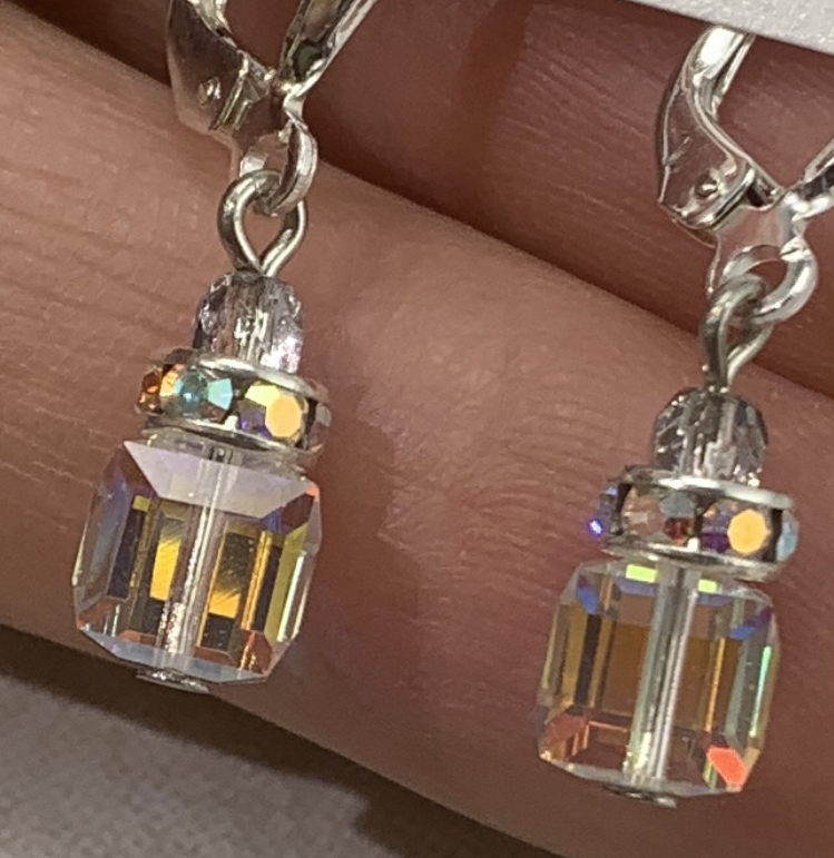 Aurora Borealis Swarovski Crystal Cube Earrings-