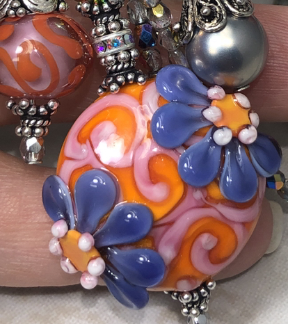 Incredible Orange and Purple Floral TRIOS Artisan Necklace-