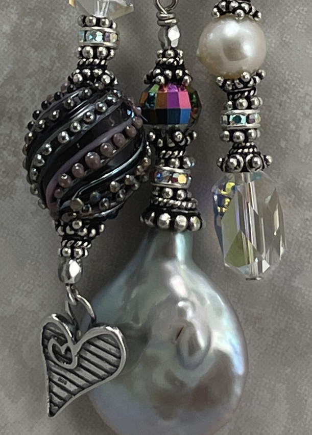 Jet Genie in a Bottle TRIOS Art Glass and Sterling Silver Necklace-