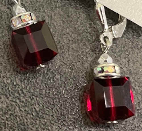 Deep Garnet Swarovski Cube Earrings-