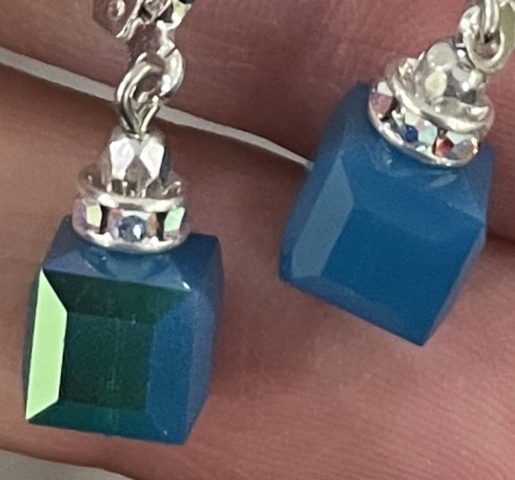 Caribbean Blue Sparkle Swarovski Crystal Cube Earrings-