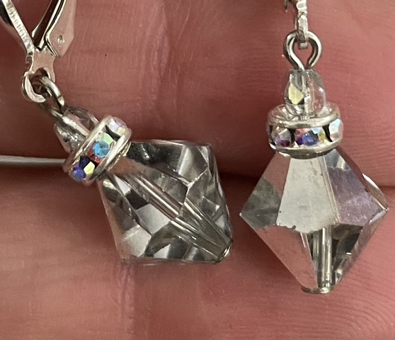 Bright Silver Vintage Swarovski Crystal Earrings-