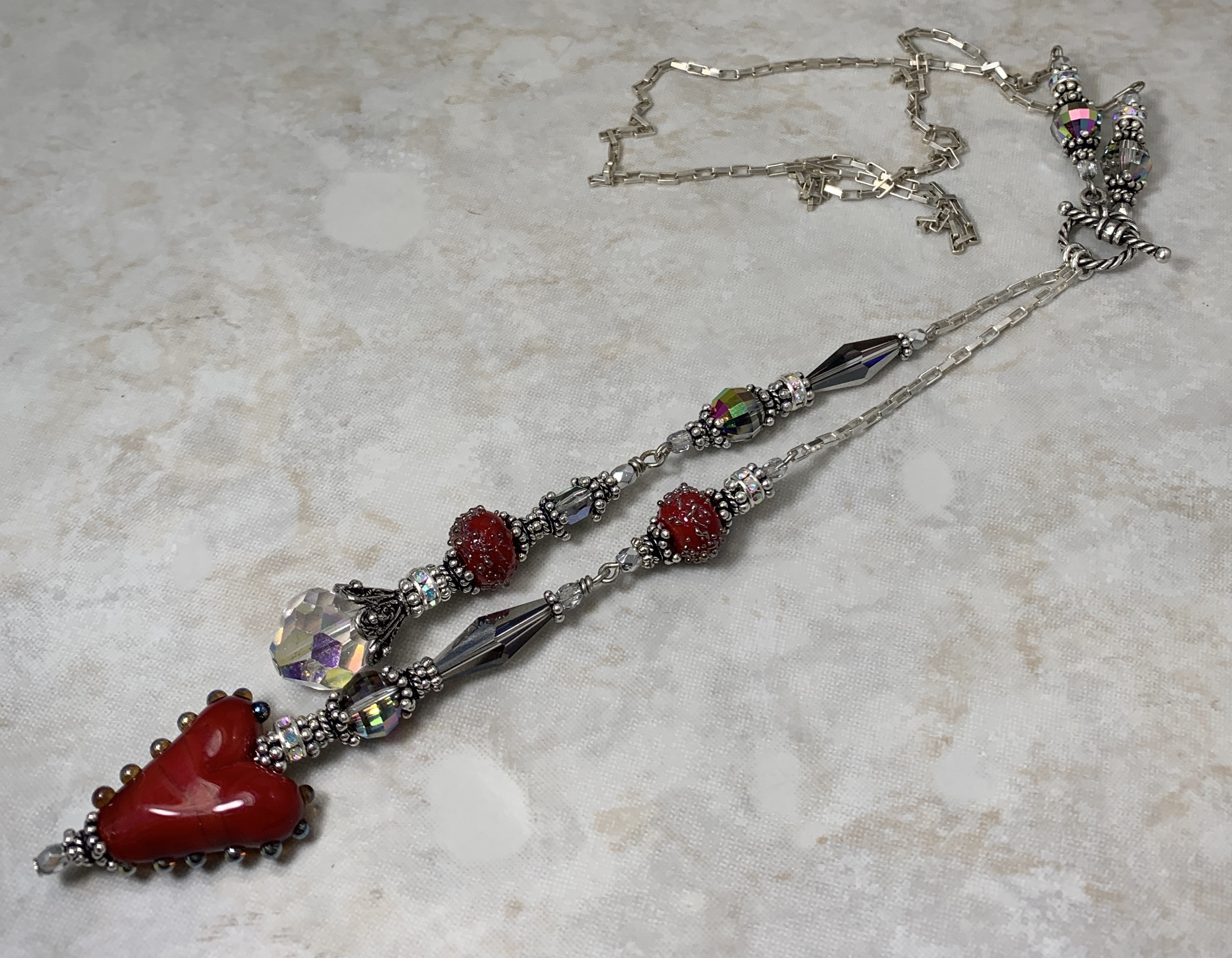 Red Heart Love Artisan Vintage Crystal Necklace-