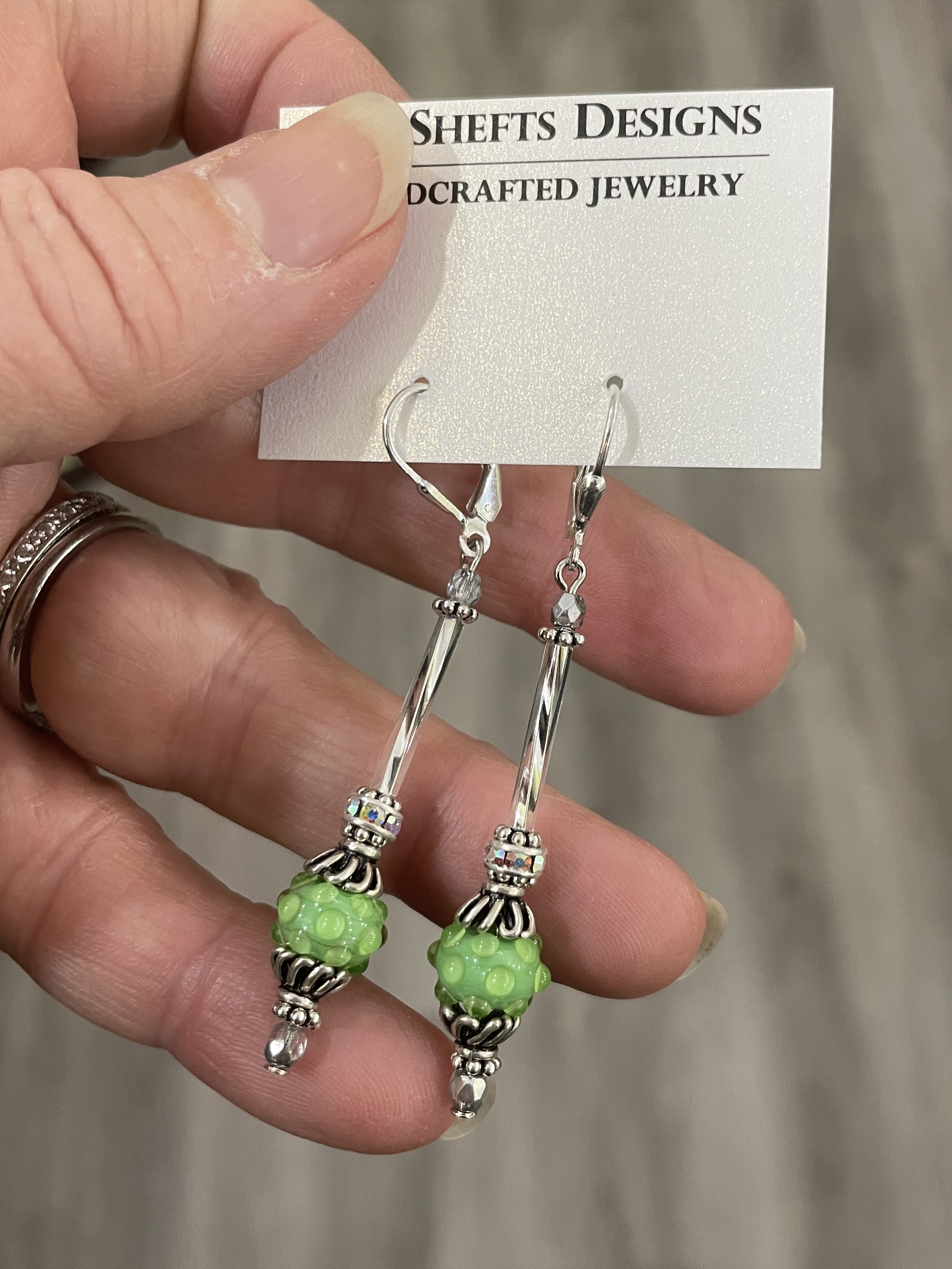 Lovely Green Art Glass Dot Earrings-