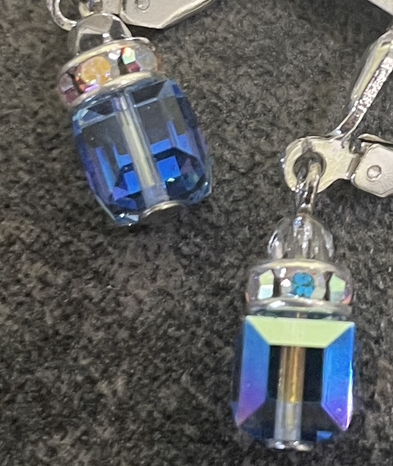 Light Sapphire Sparkle Swarovski Crystal Cube Earrings-