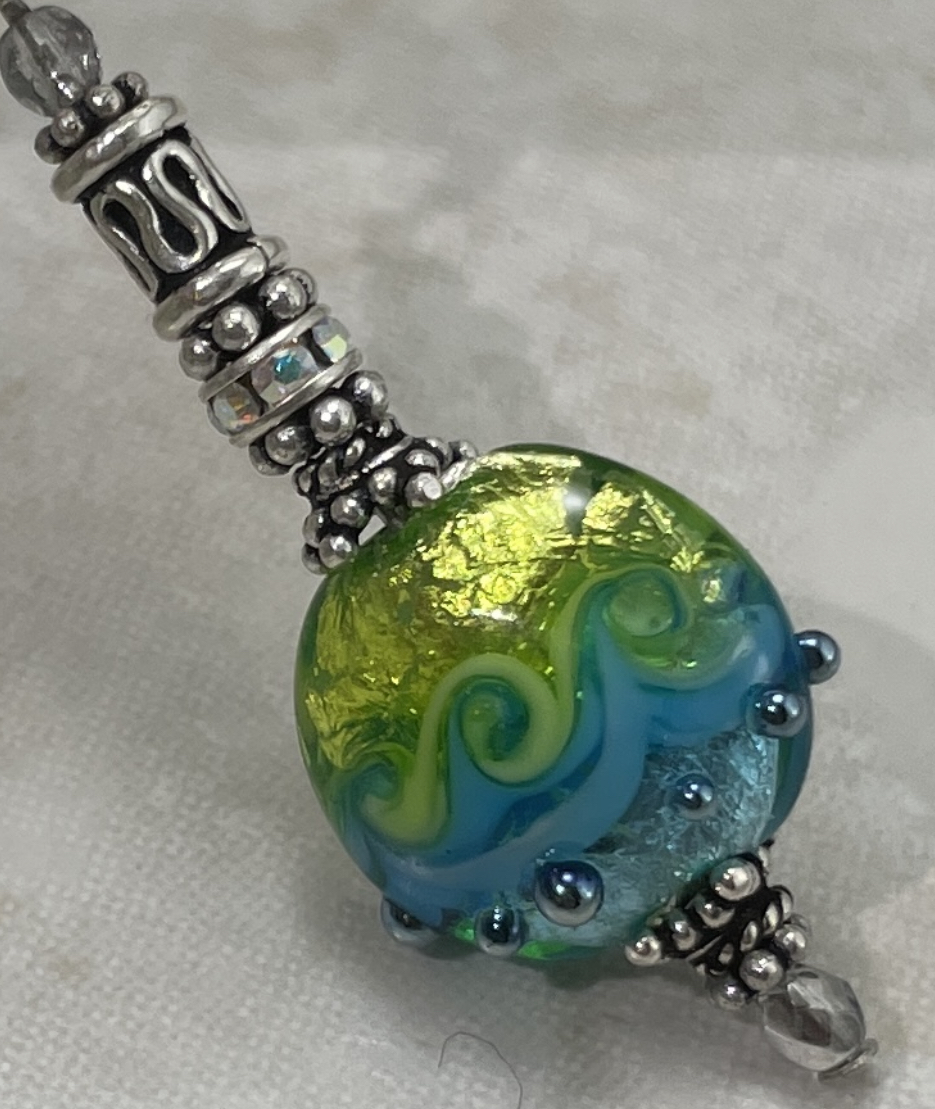 Aqua and Lime Stunning Art Glass Earrings-