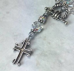 Sterling Silver Cross Necklace with Vintage Swarovski Crystal-