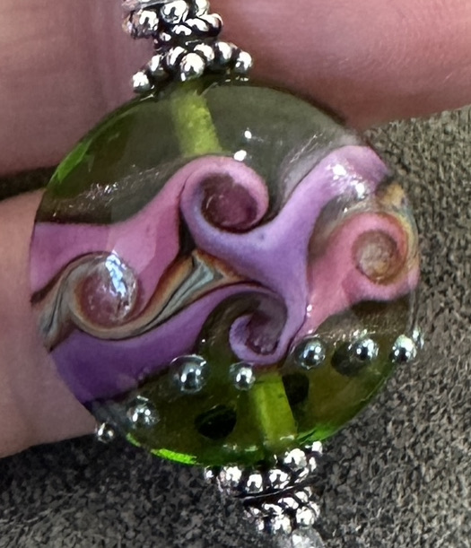 Purple and Olive Swirled Art Glass Necklace-
