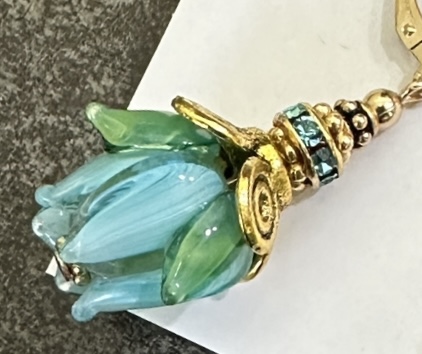 Exceptional Aqua Art Glass Flower 14K Gold-Filled Earrings-