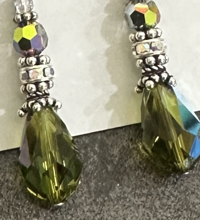 Vintage Olivine Sparkle Swarovski Crystal Earrings-