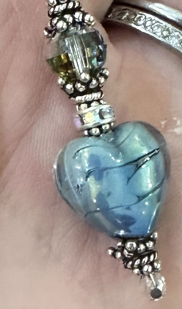 Shimmery Heart Art Glass & Sterling Silver Adjustable Necklace-