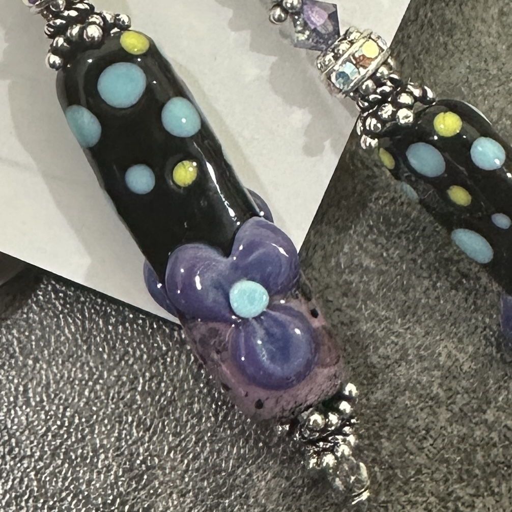 Purple Flower Artful Dangle Earrings-
