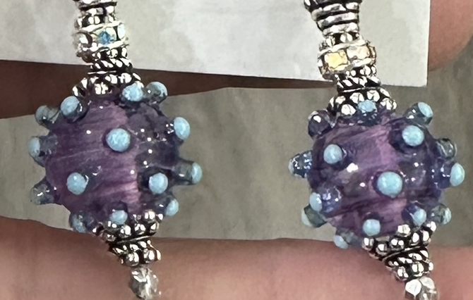 Sky Blue and Amethyst Fantasy Art Glass Earrings-