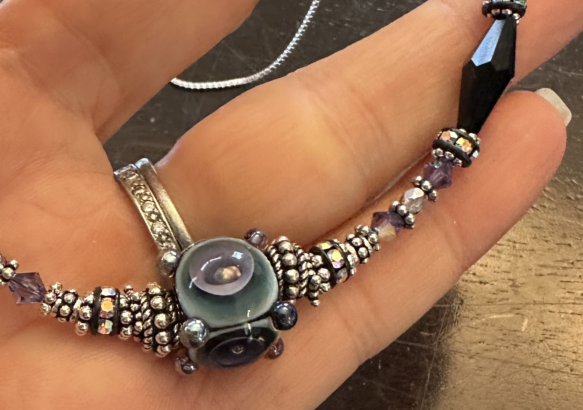 Purple & Jet Art Cube Adjustable Art Glass Necklace-