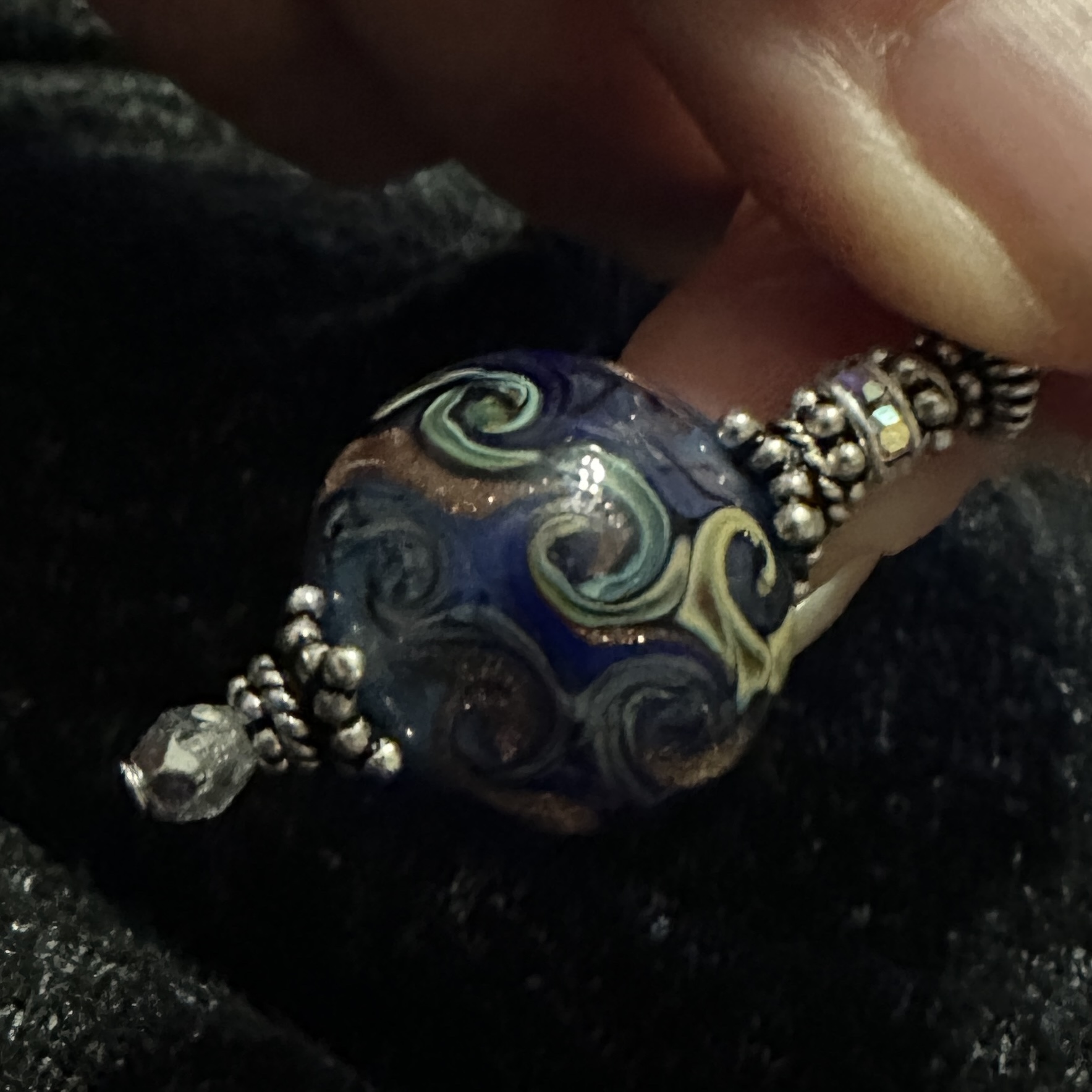 Blues Swirled Art Glass Necklace-