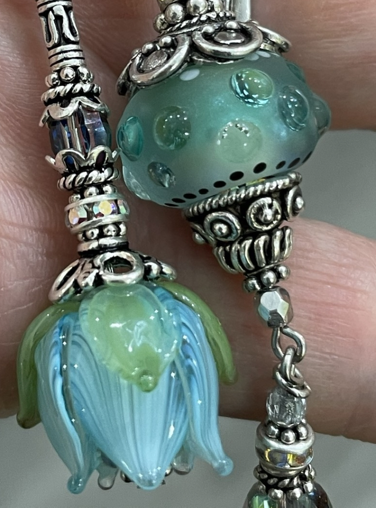 Spring Beauty Petals and Raindrops Unique Art Glass Necklace-
