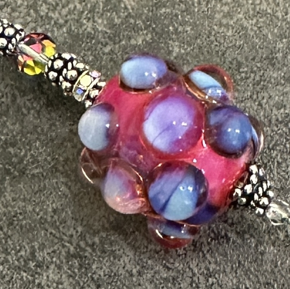 Hot Pink Dot Bead Art Glass Necklace-