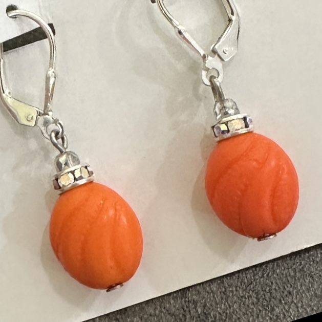 Bright Orange Vintage Glass Earrings-