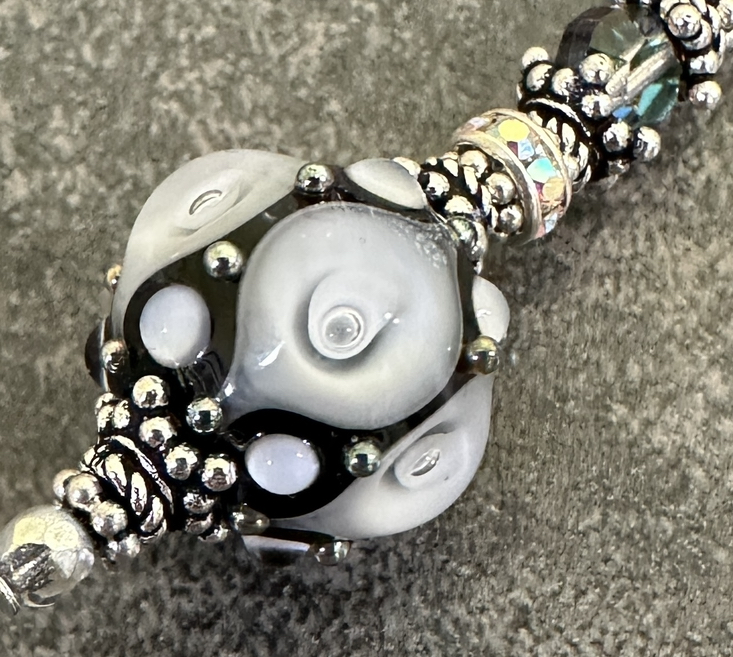Crisp Black and White Elegant Art Glass Necklace-
