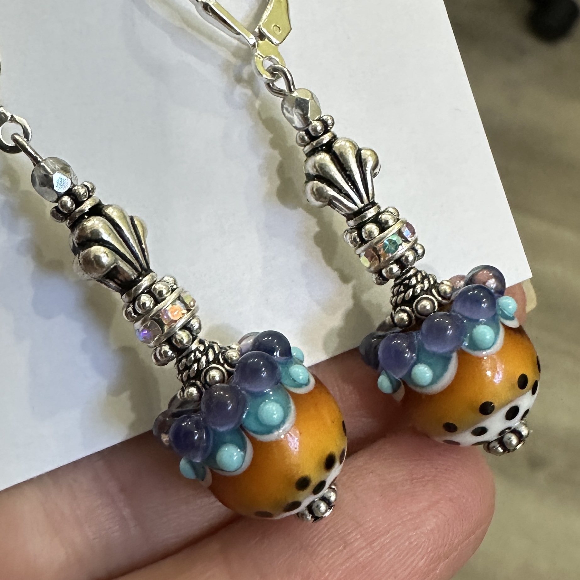 Aqua Dots Beauty Artful Art Glass Earrings-