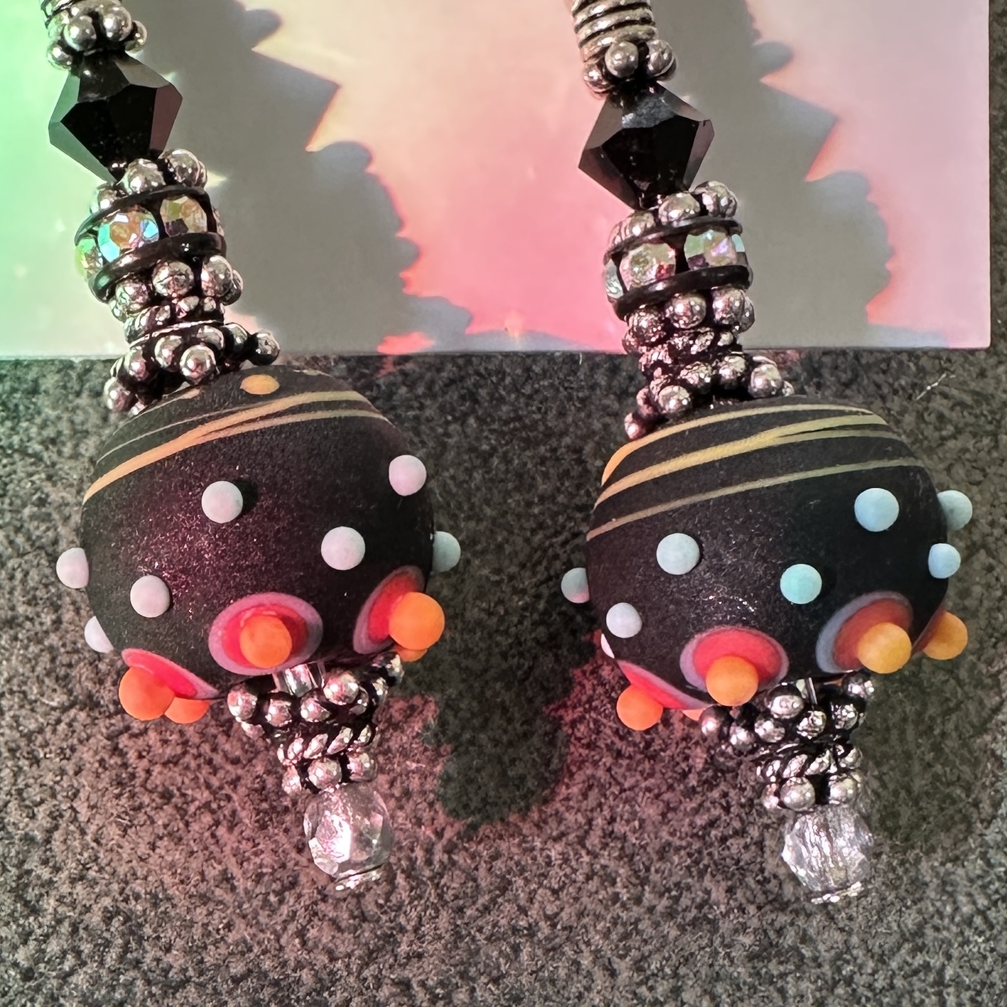 Beautiful Jet Jubilee Art Glass Earrings-