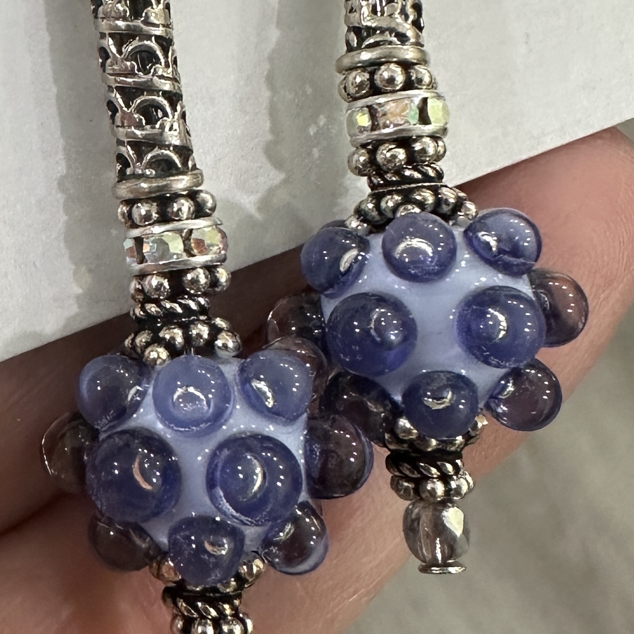 Purple Bubble Dots Art Glass Earrings-