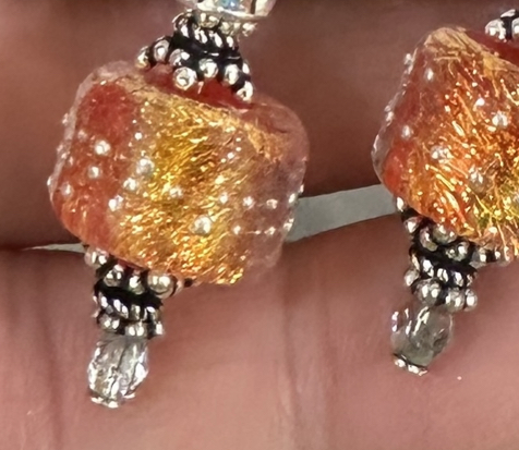 Tangerine Dichroic Sparkle Art Glass Earrings-