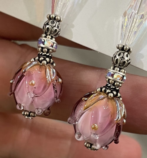 Elegant Blush Art Glass Flower Earrings-