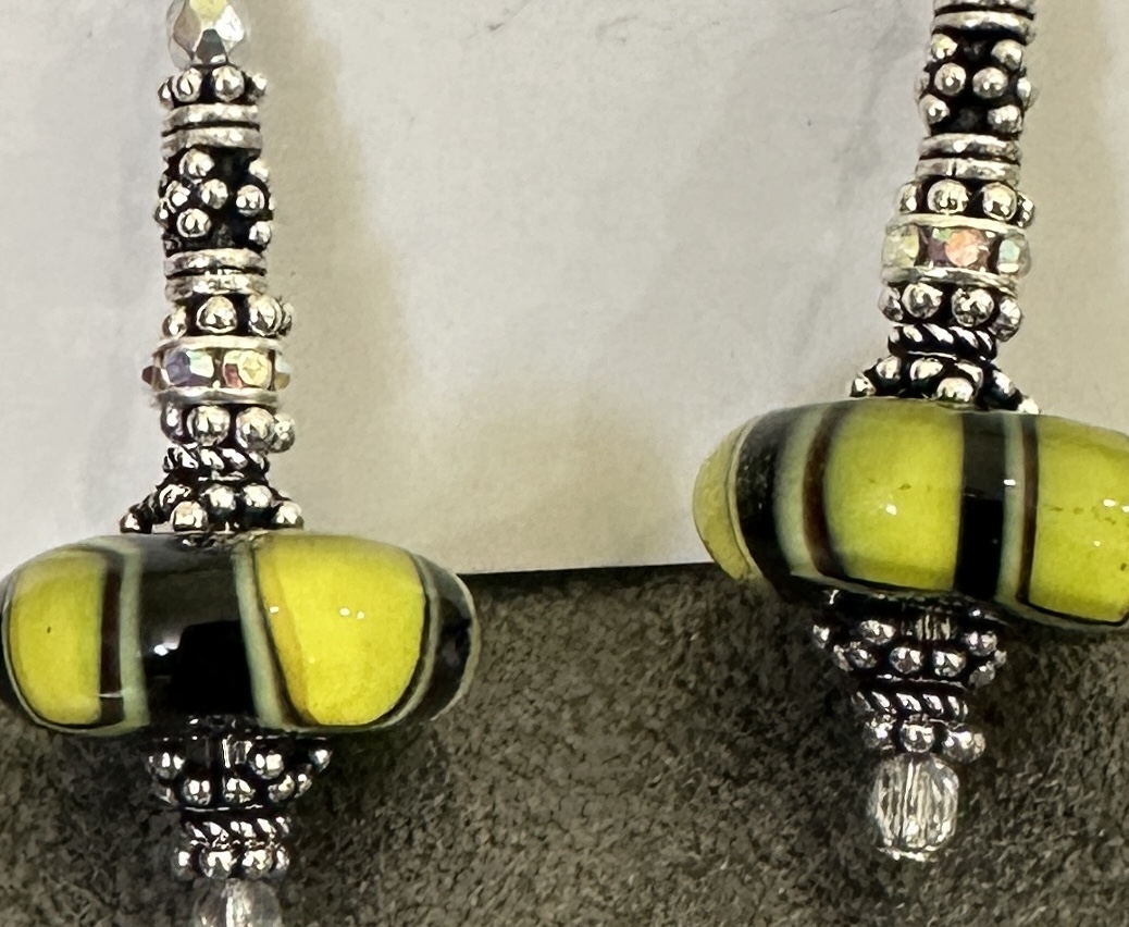Spring Bumble Bees Art Glass Earrings-