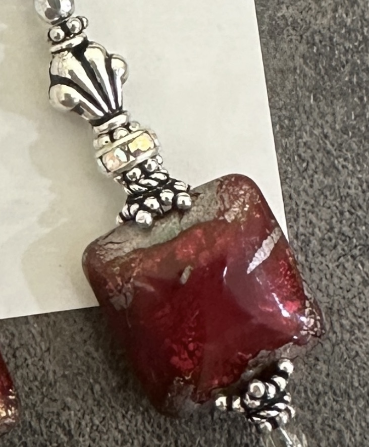 Ancient Red Fleur de Lis Fabulous Art Glass Earrings-