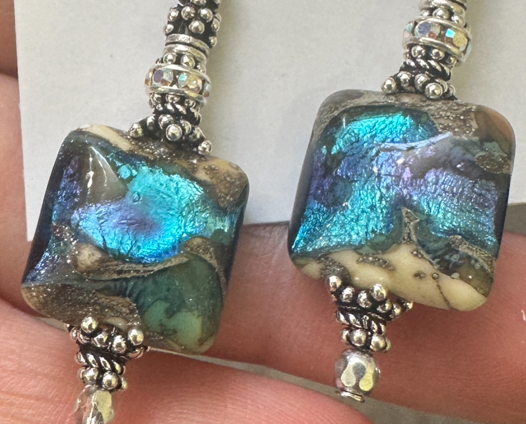 Ancient Iris Gorgeous Art Glass Earrings-