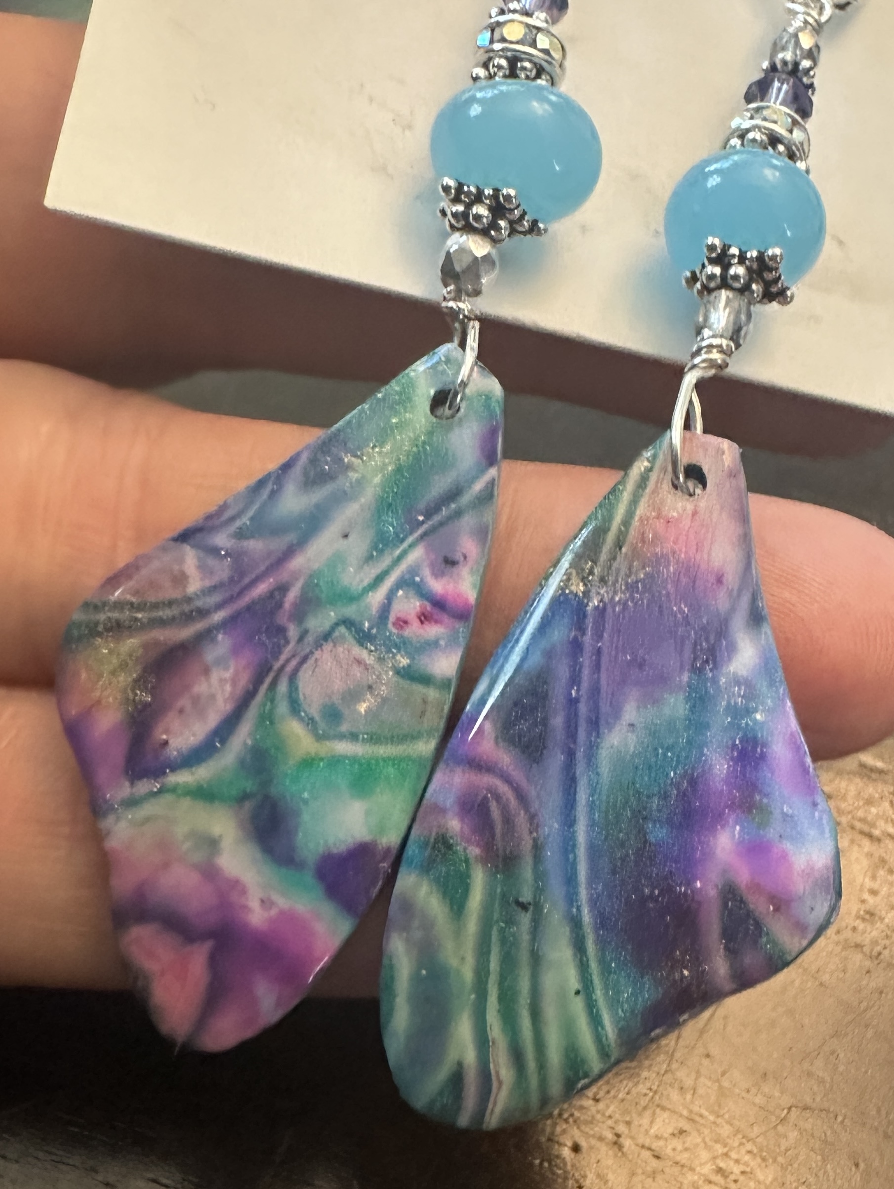 Aqua Blue & Lavender Shimmer Winged Beauties Artisan Earrings-