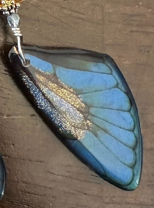 Champagne Gold and Wings of Blue Artisan Earrings-