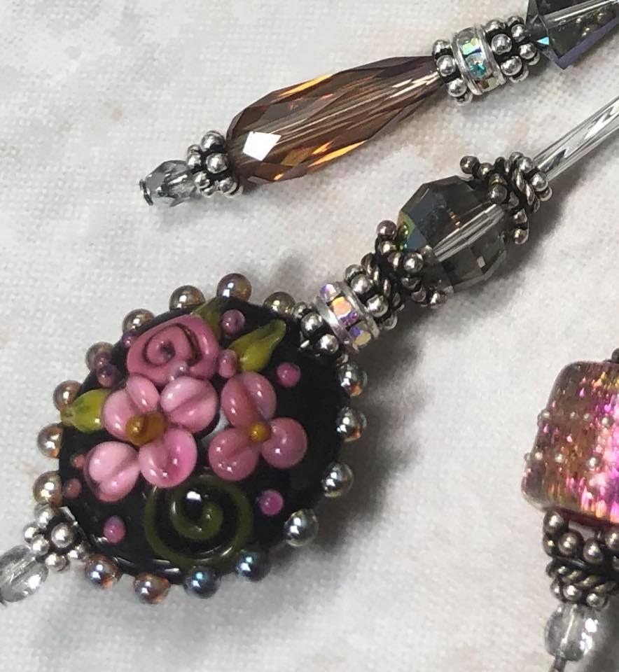Floral Pink Beauty TRIOS Artisan Glass and Vintage Crystal Necklace-